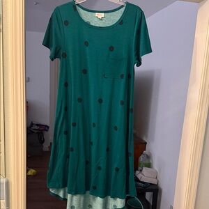 LuLaRoe Teal High-Low Dress with Black Dots